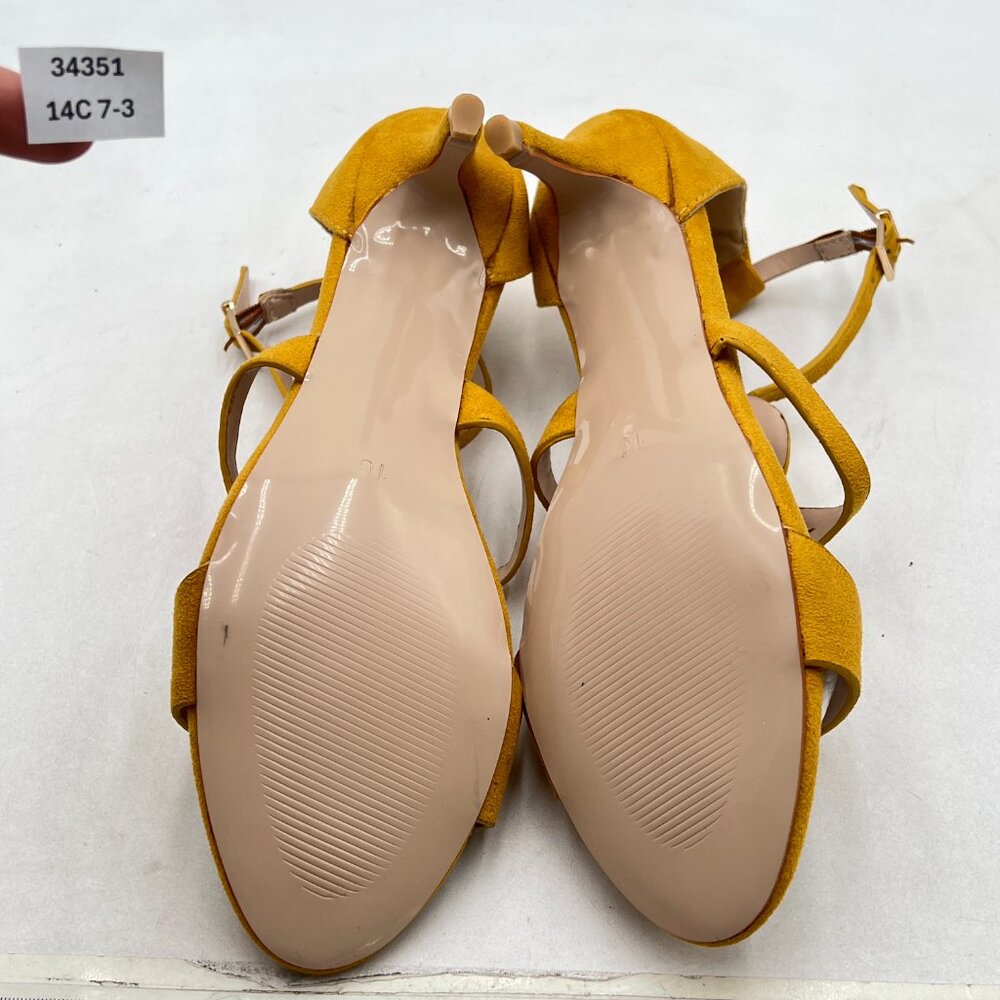 FSJ Yellow Strappy Ankle Strap Open Toe High Heel Caged Cutout T-Strap Sandals - Picture 7 of 8